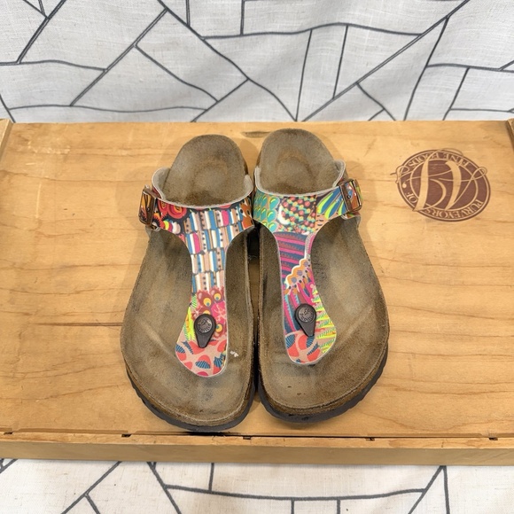 BIRKENSTOCK GIZEH BIRKO-FLOR THONG SANDALS Pink Teal Yellow SIZE 10 US / 41 EU - Picture 2 of 14